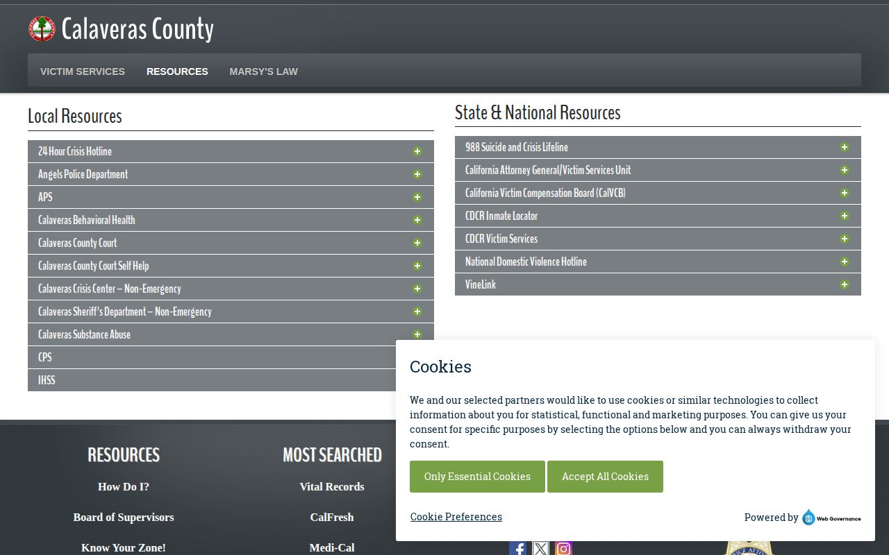 Calaveras County Victim Services official resource links